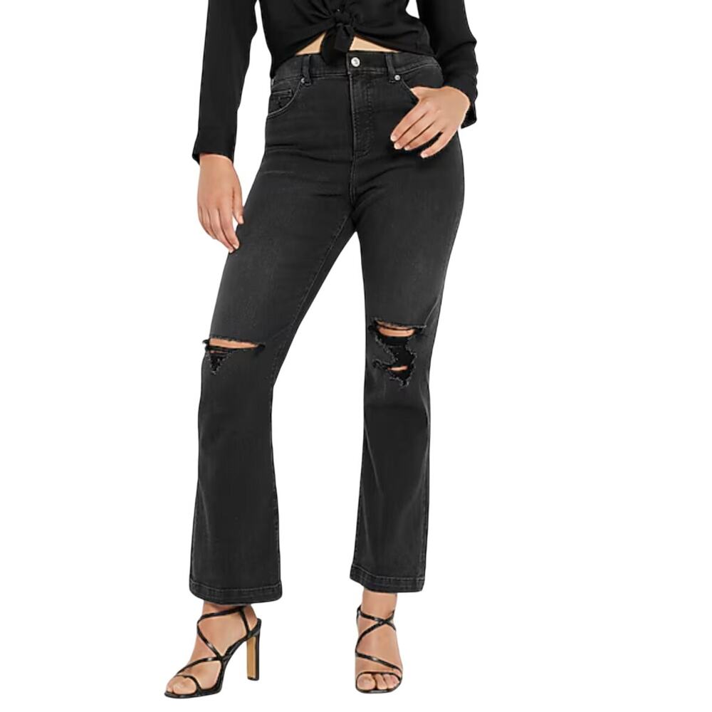 EXPRESS Women's High Waist Ripped 90s Bootcut Jeans Size 0R Black Stretch NWOT
